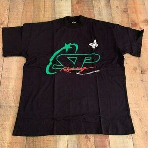 Boohoo man oversized extended neck racing print t-shirt in black -L